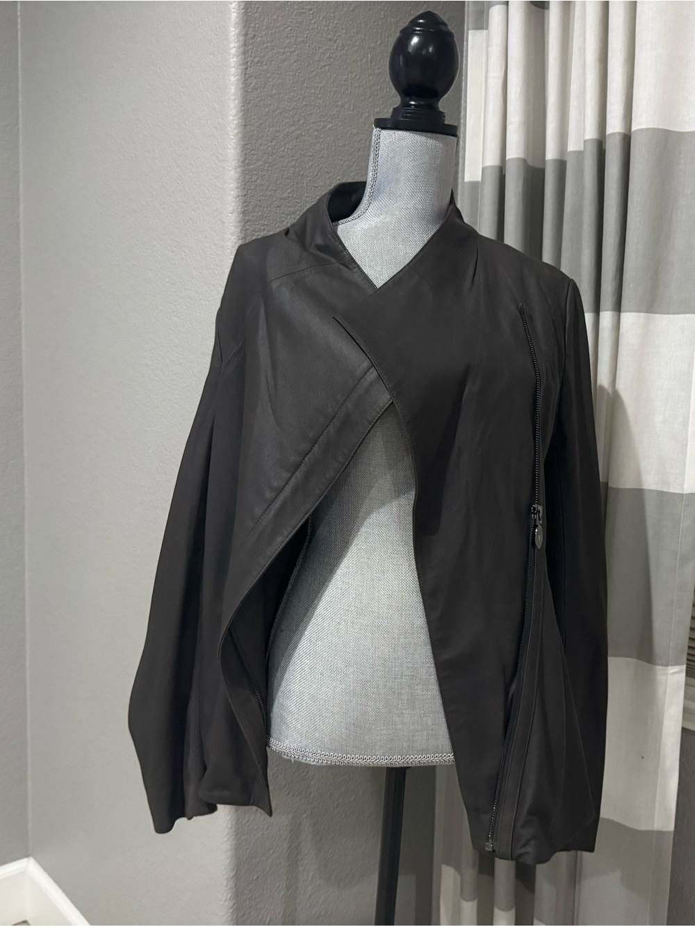 Elie Tahari Dark Brown Draped Leather Jacket